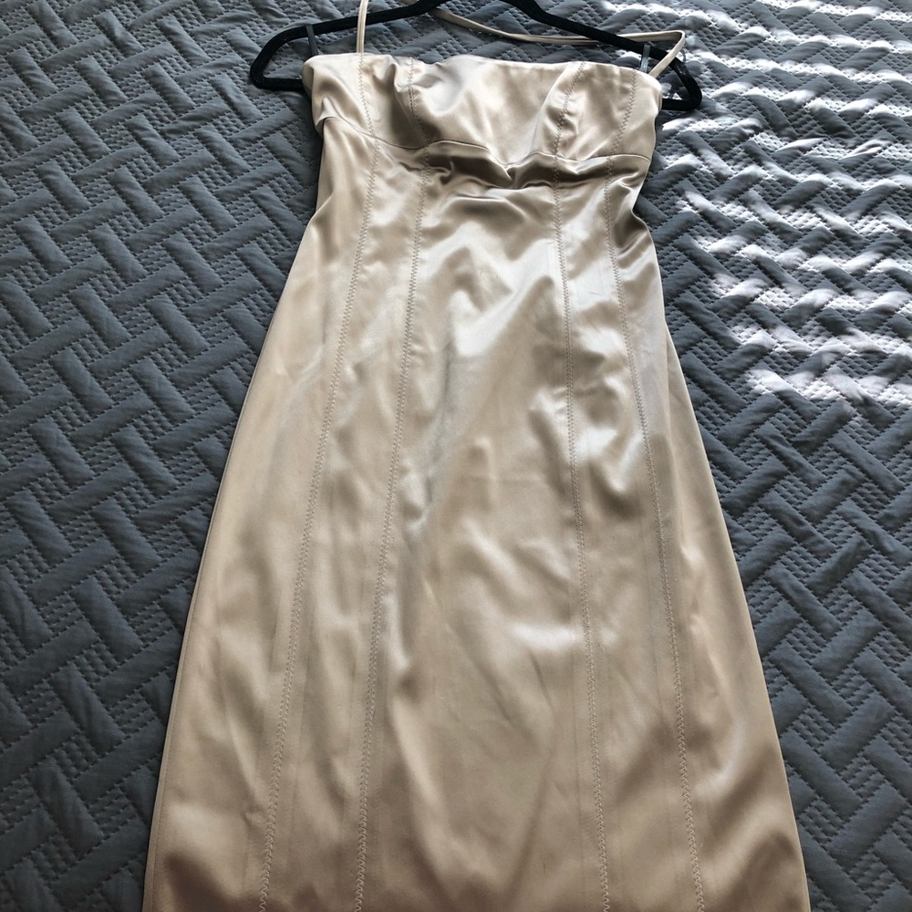 Tan tight bebe strapless dress